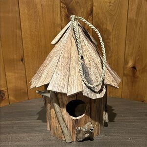 NWT Rustic Handcrafted Wooden 13” Birdhouse Hanging Accent - Natural Brown